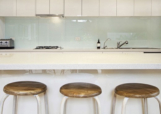 Kitchen splashback bench and stools